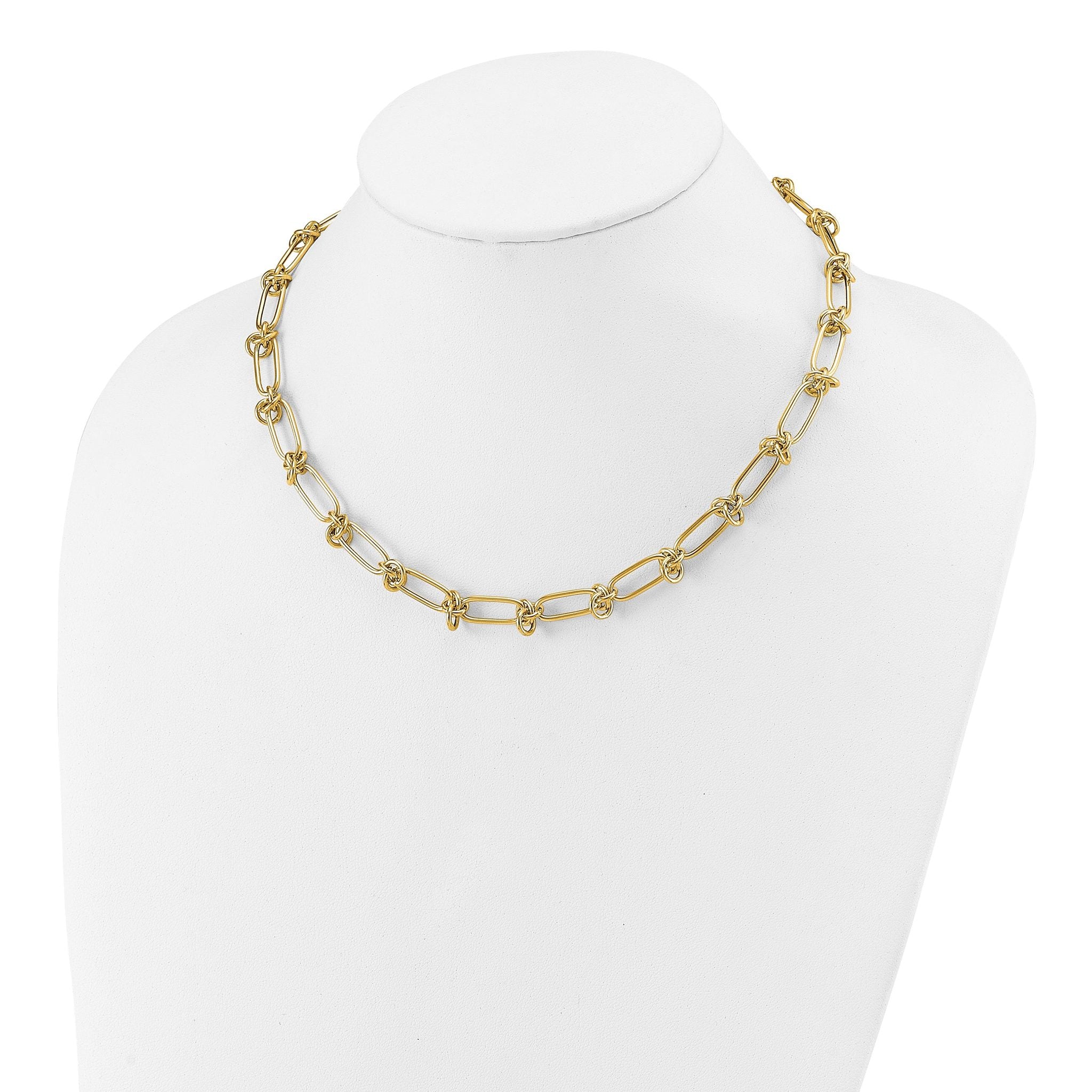 14K Polished Love Knot Fancy Paperclip Link Necklace
