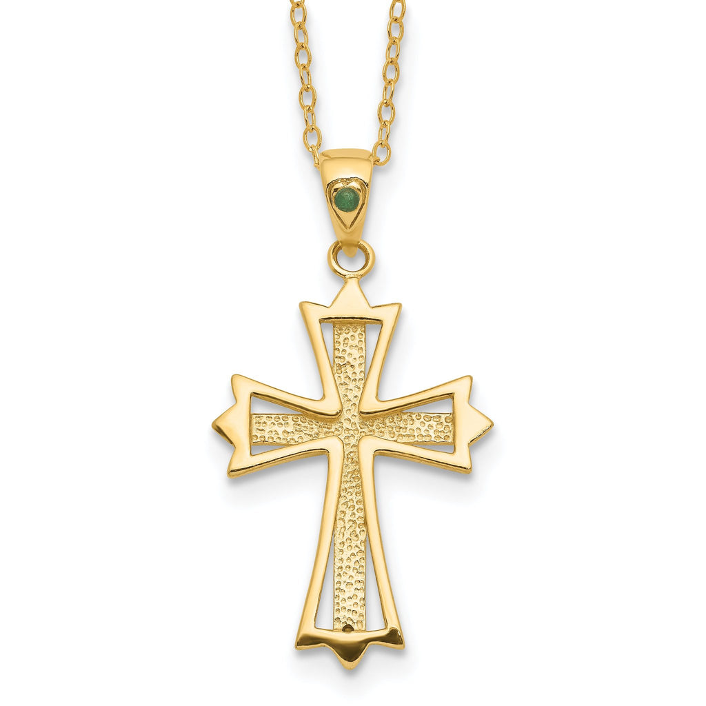 Sterling Silver Gold-Plated Diamond Emerald Cross Necklace 18 Inch