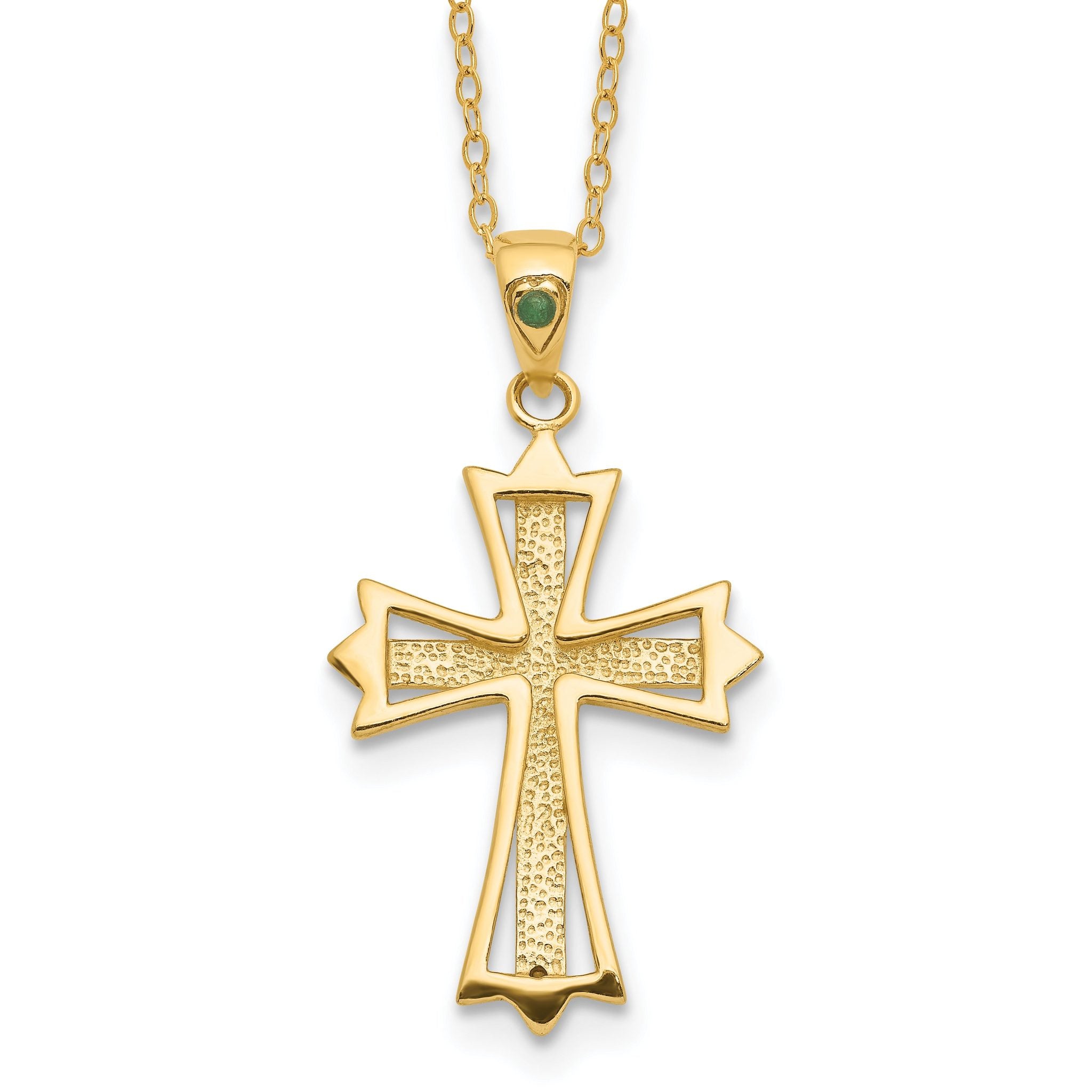 Sterling Silver Gold-Plated Diamond Emerald Cross Necklace 18 Inch