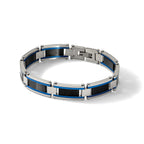 Stainless Steel Brushed and Polished Black and Blue IP-plated Link Bracelet for Men