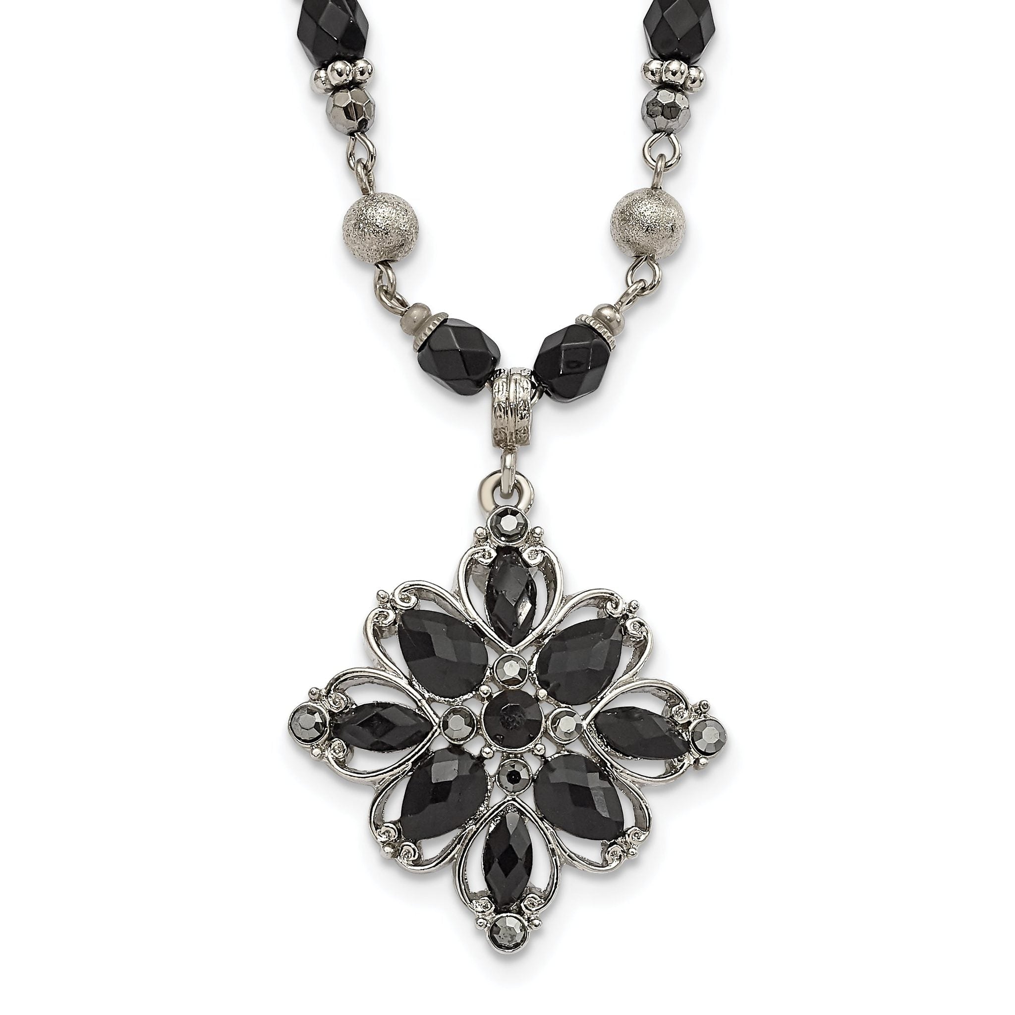1928 Jewelry Silver-tone Link Clear Black and Hematite Crystal Faceted Beads Acrylic Stone Accented with 3 inch extension Necklace Main image