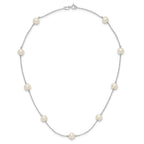 Sterling Silver Rhodium-plated 7-8mm White Semi-Round Freshwater Cultured Pearl 3-Station 7.5 inch Bracelet