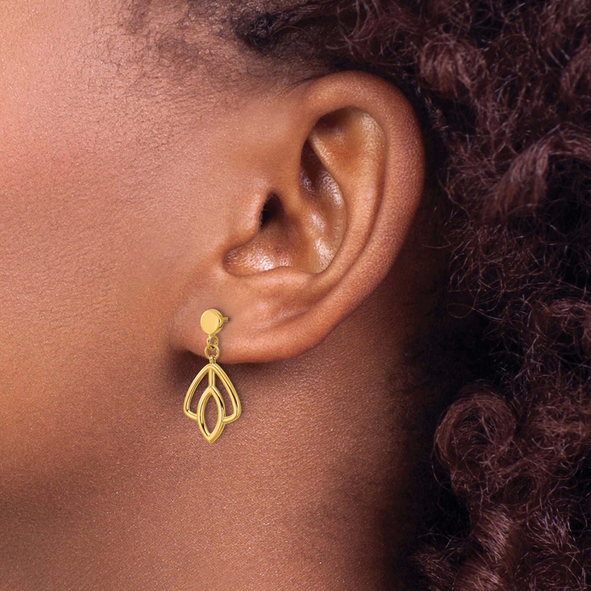 14K Polished Floral Dangle Post Earrings
