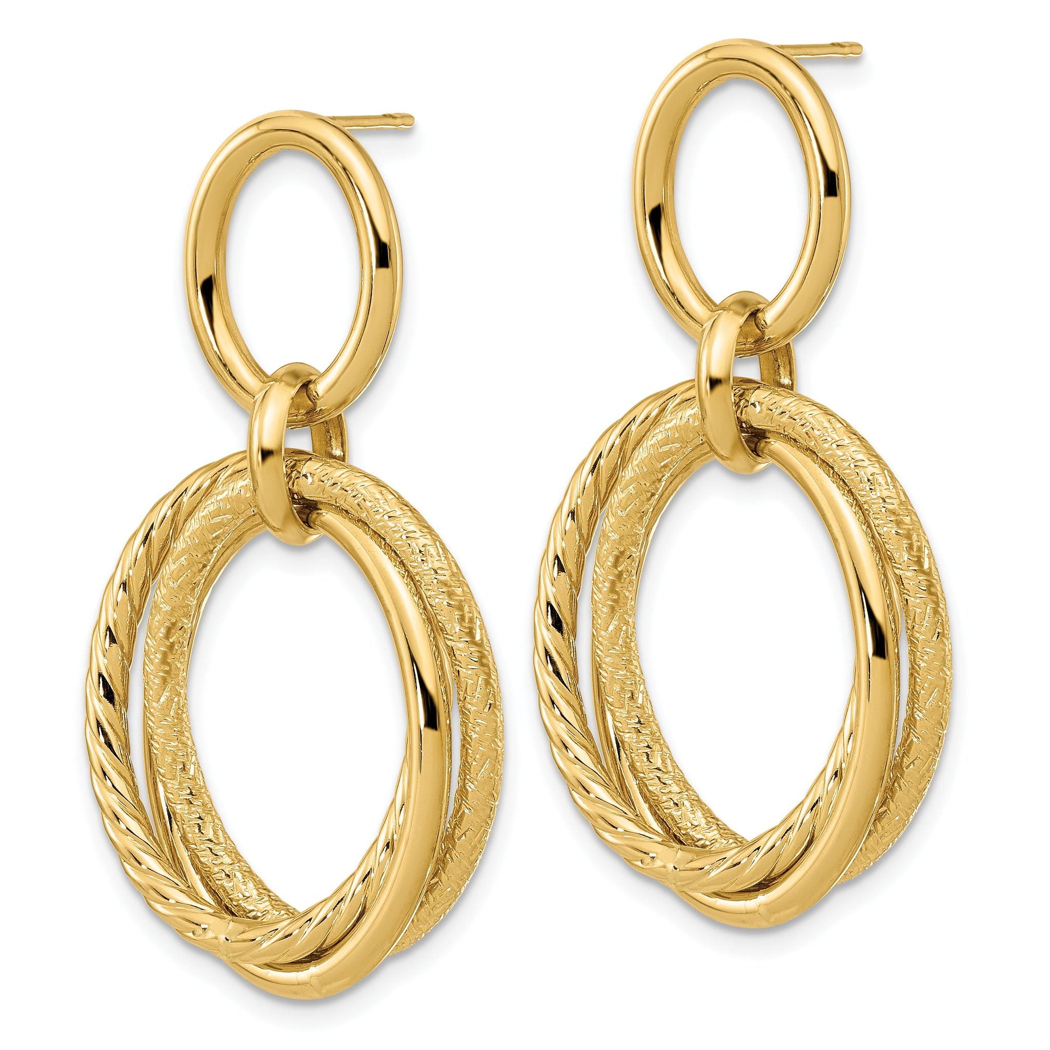 14K Polished and Textured Post Dangle Earrings Secondary image
