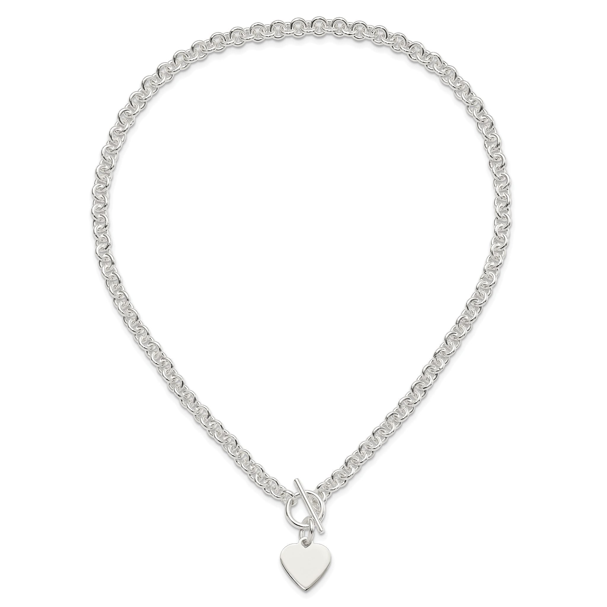 Sterling Silver Engraveable Heart Disc on Fancy Link Toggle 18in Necklace