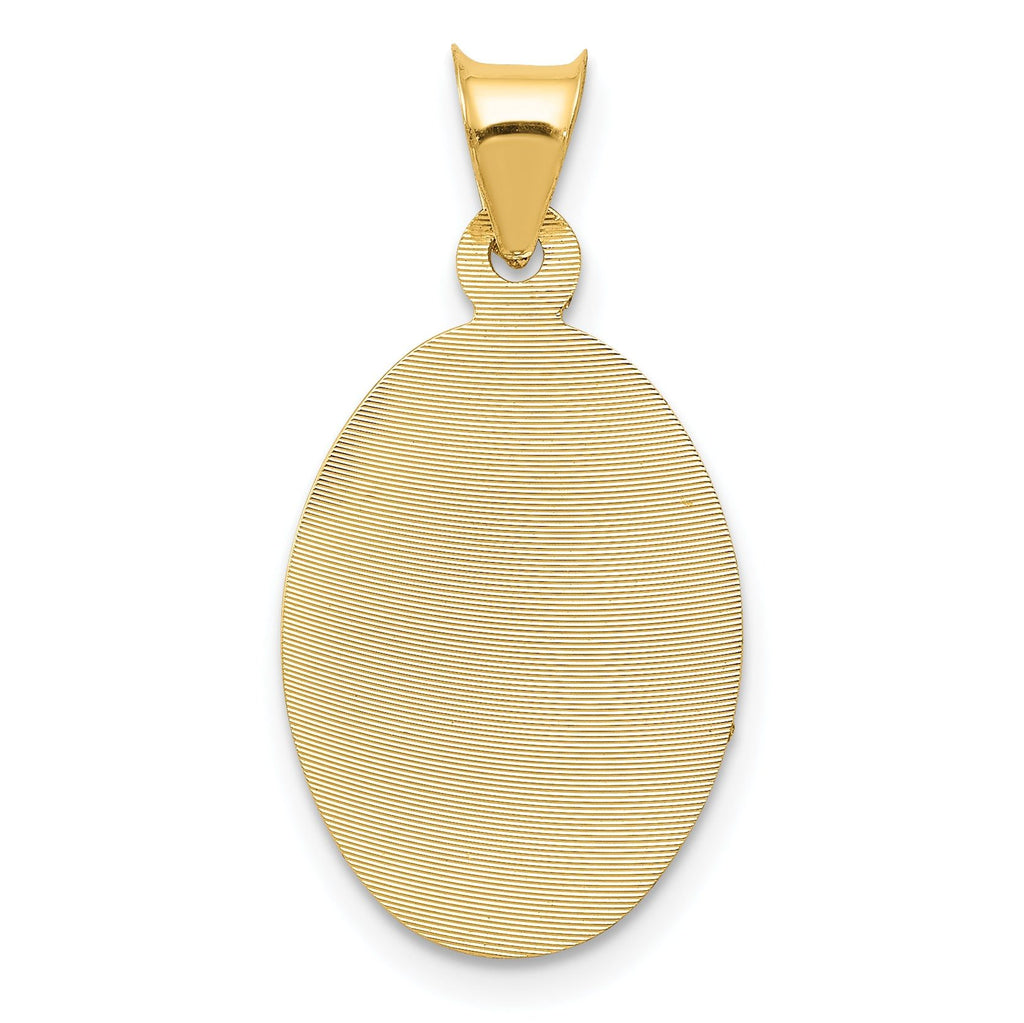 14K Gold Two-Tone Sagrado Corazon Oval Pendant with Rose and White Rhodium Detailing