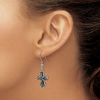 Stainless Steel Polished & Antiqued Cross Black Crystal Drop Dangle Earrings for Women
