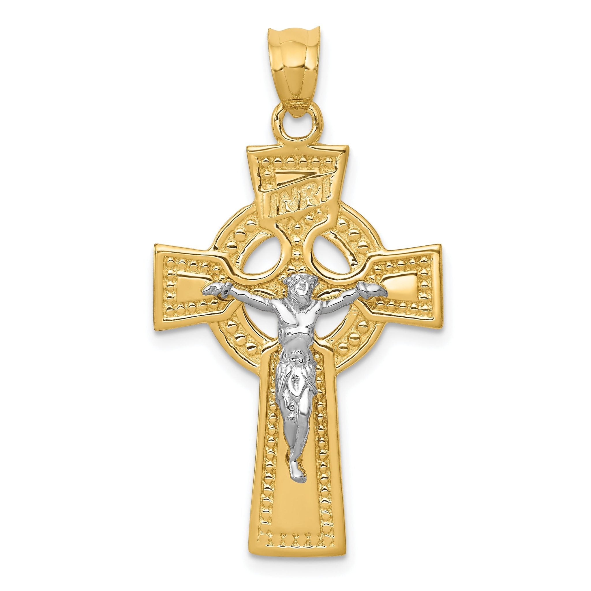 14K Two-Tone Gold Celtic Crucifix Pendant by Sophia Jewelers Main image