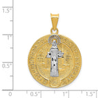 14K Gold & Rhodium St. Benedict Medal Pendant  Polished, Reversible Design