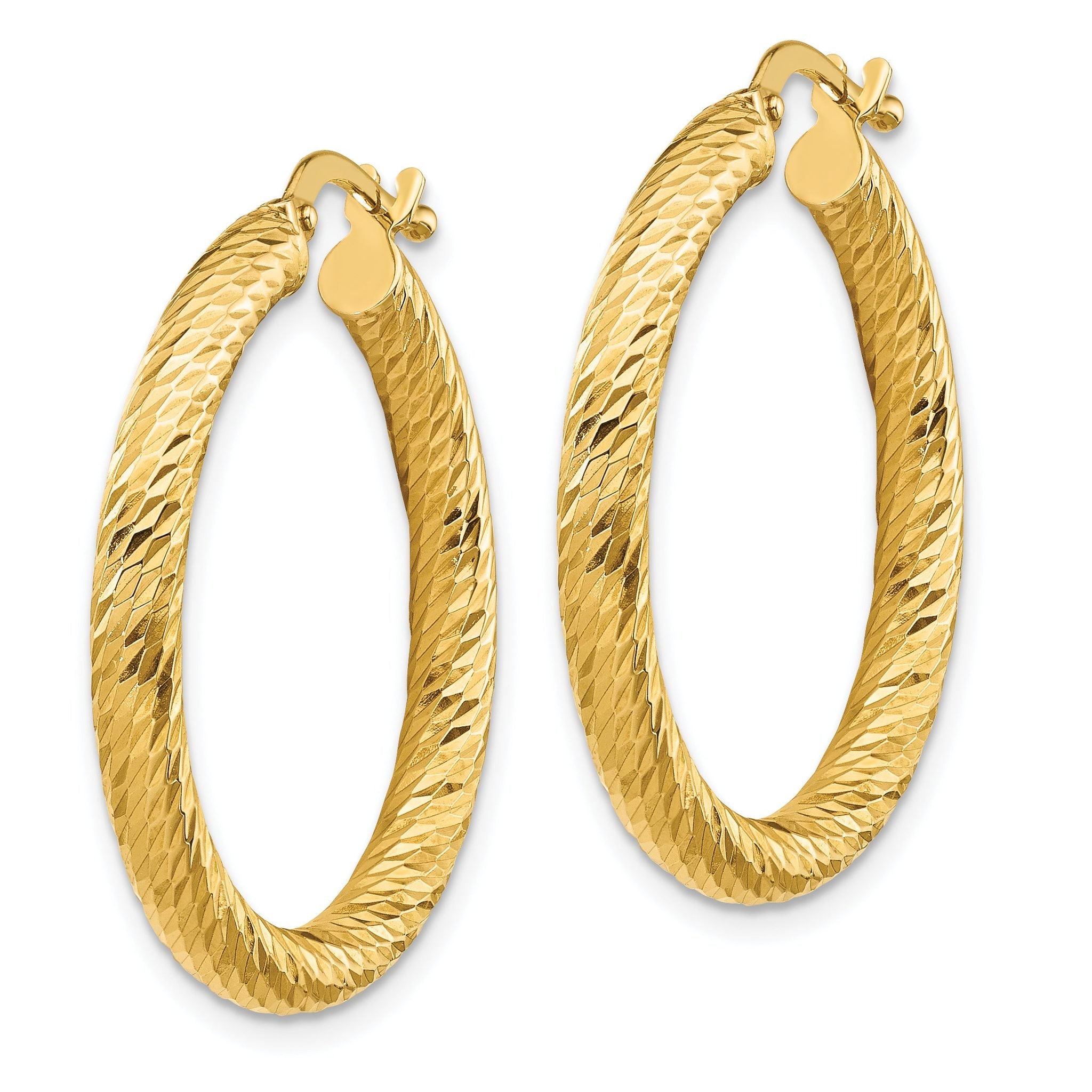 14k 3x20mm Diamond-cut Round Hoop Earrings Secondary image
