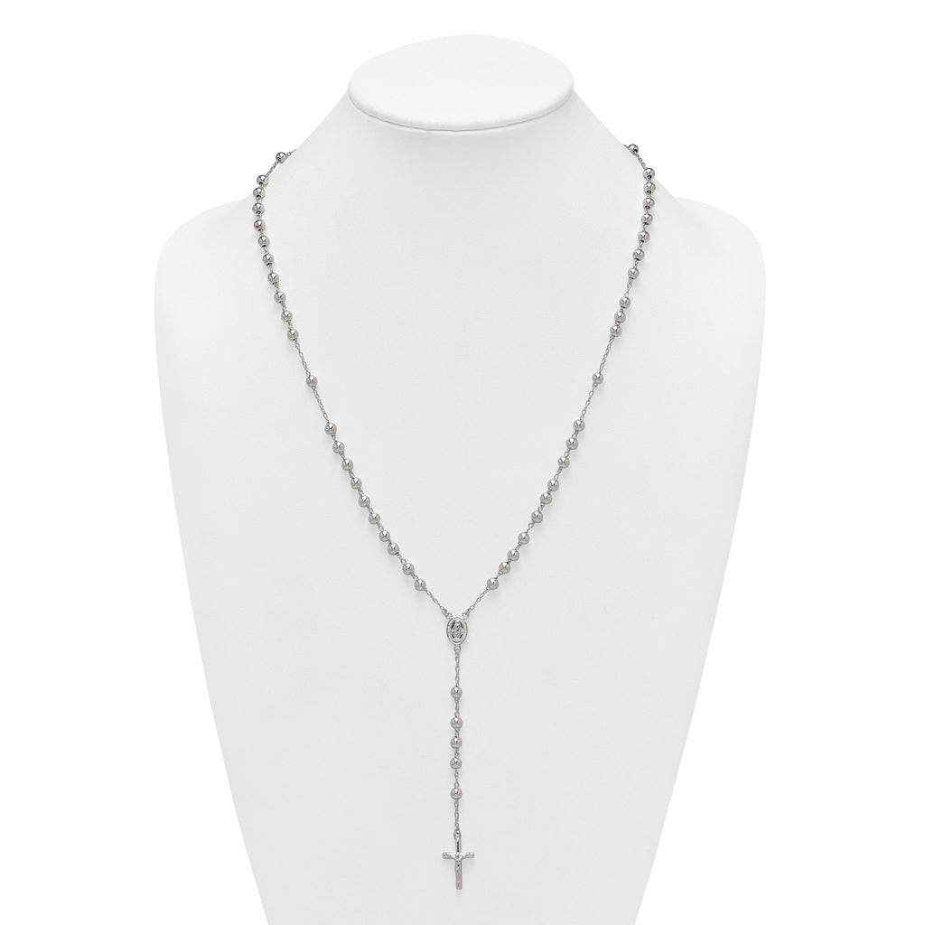 Sterling Silver Polished and Beaded Rosary 24 inch Necklace