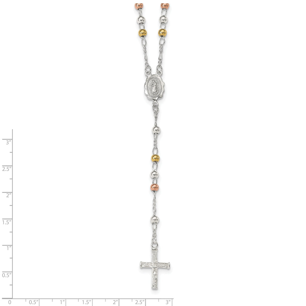 Sterling Silver 925 Two-Tone Rosary Necklace with Polished Finish