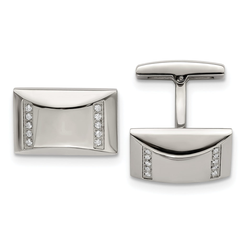 Polished Stainless Steel CZ Rectangle Cuff Links