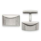 Polished Stainless Steel CZ Rectangle Cuff Links