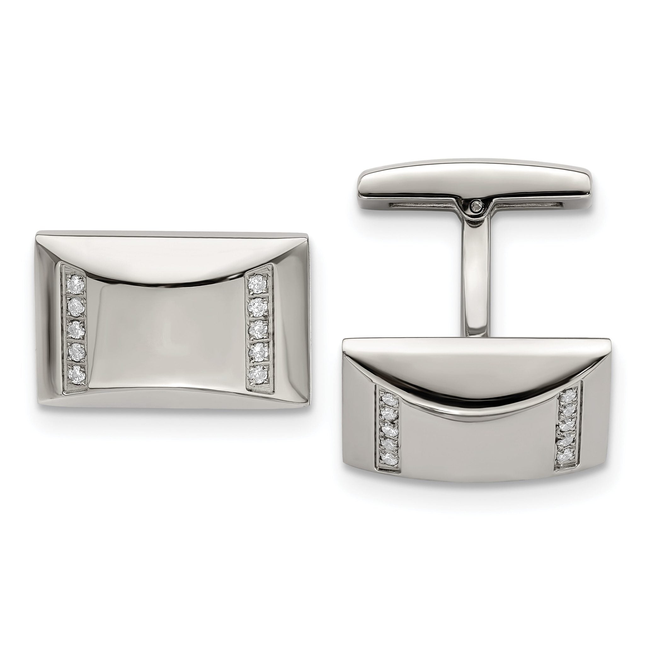 Polished Stainless Steel CZ Rectangle Cuff Links