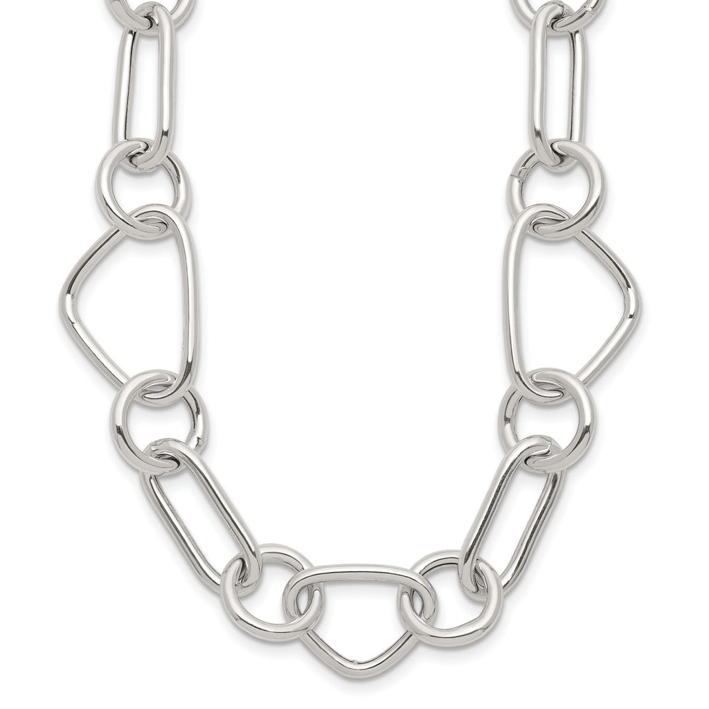 Sterling Silver Polished Triangle Round and Oval Link 17.5 inch Necklace