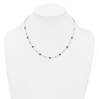 Sterling Silver Rhodium-plated Polished and Beaded Bezel-set Round Blue CZ 16 Inch with 2 Inch Extension Necklace