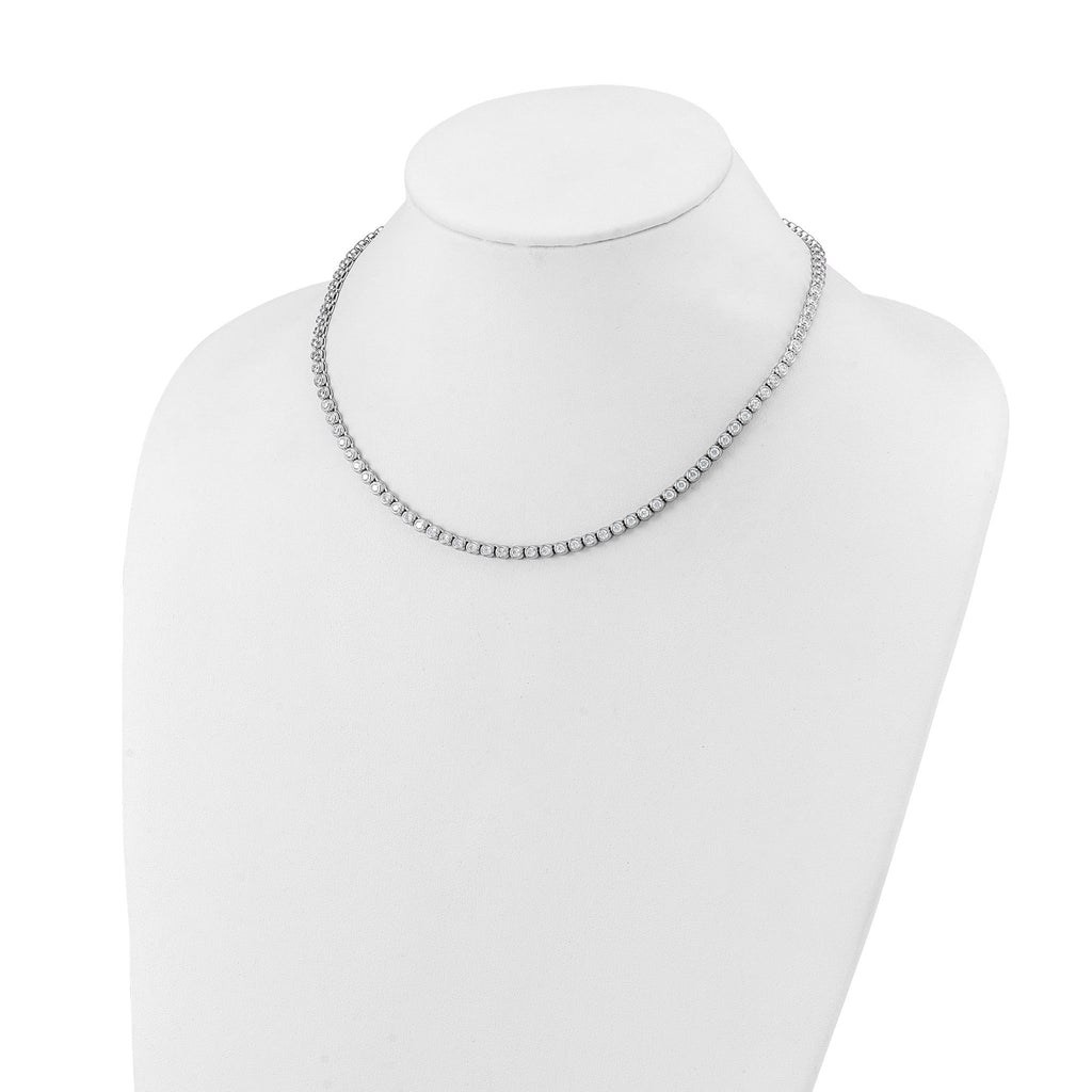 Sterling Shimmer Sterling Silver Rhodium-plated Bezel Set 2.5mm CZ 106 Stone 17 inch Necklace