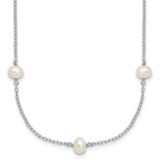 Sterling Silver Rhodium-plated 4-5mm White Near Round Freshwater Cultured Pearl 9-station 16 inch Necklace