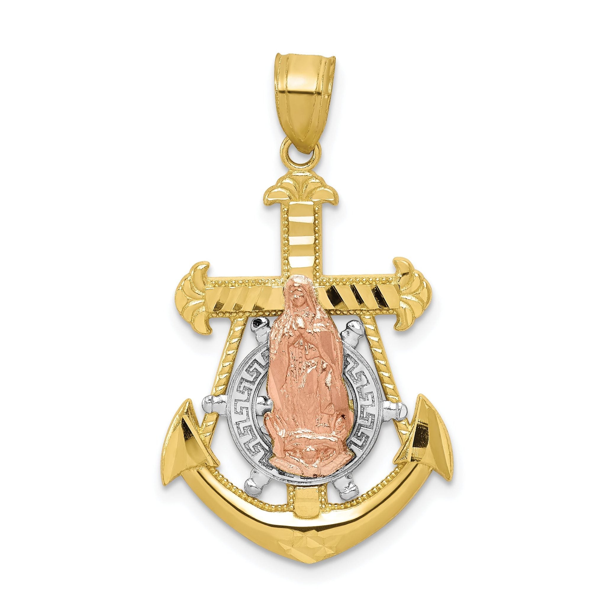 10K Two-Tone Gold Mariner Blessed Mother Pendant with Rhodium Finish Main image