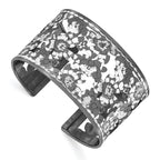 Sterling Silver 925 Cuff Bangle with Ruthenium Diamond-Cut Finish for Women
