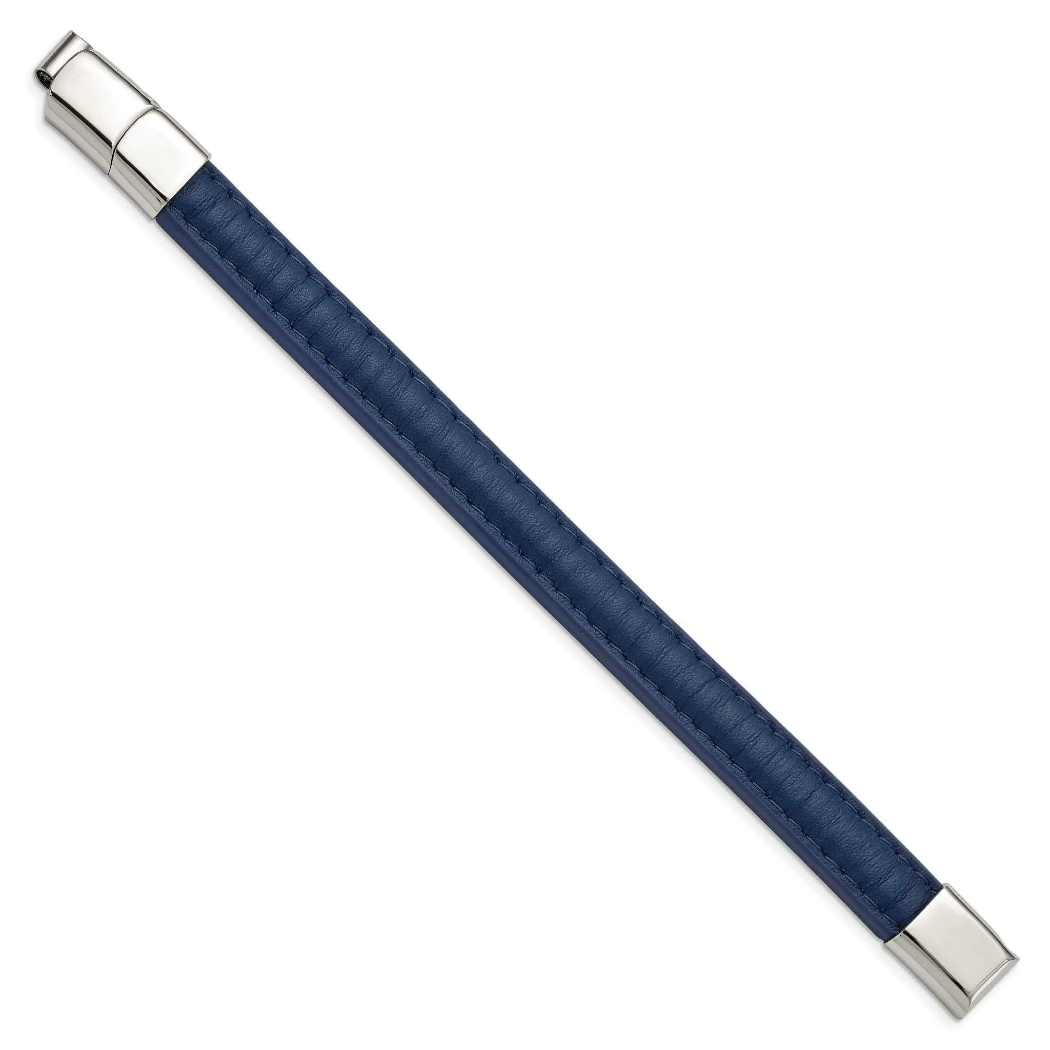 Stainless Steel Polished Blue Leather with . ext Bracelet Secondary image