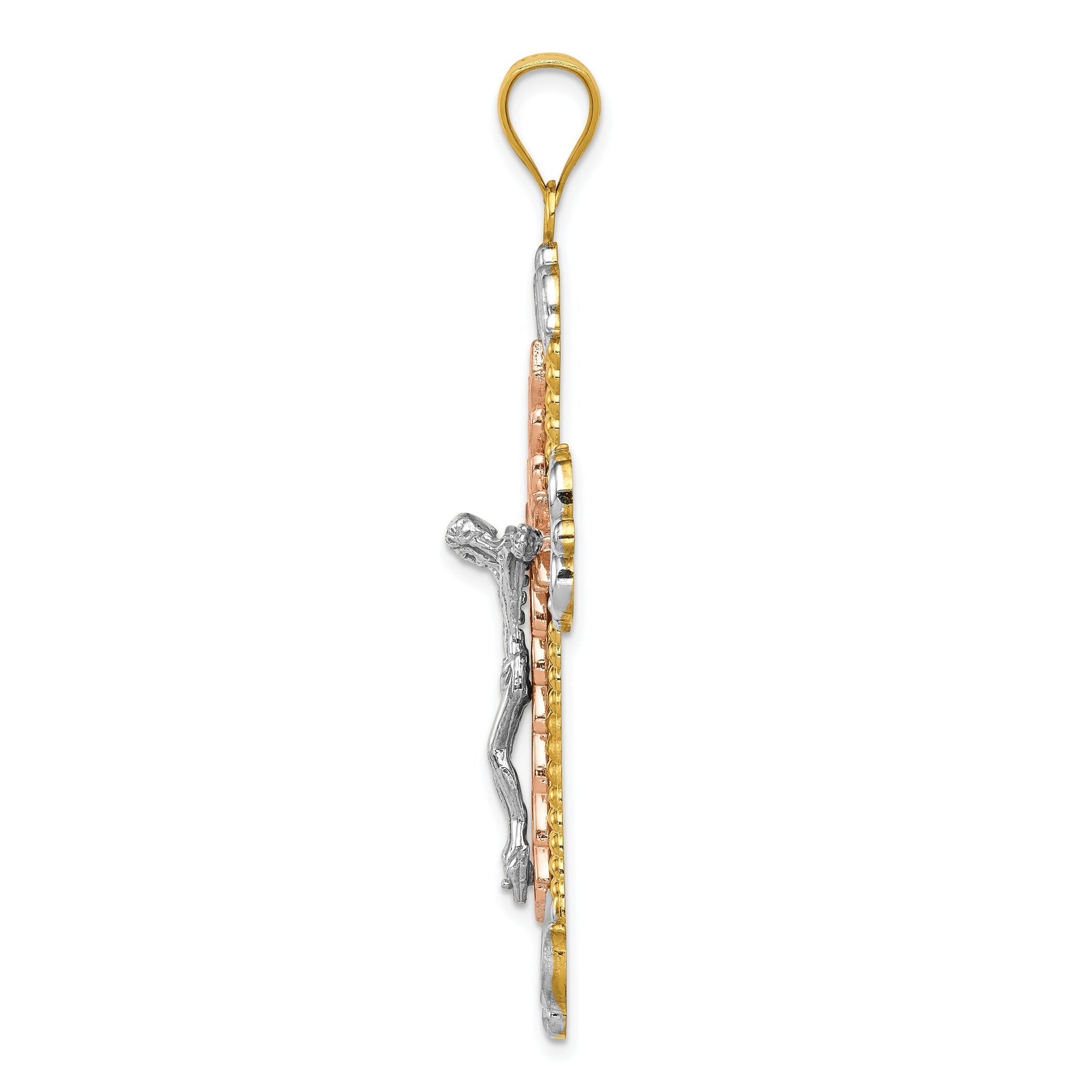 14K Tri-Color Gold Crucifix Pendant with Solid Casted Design 55mm Secondary image