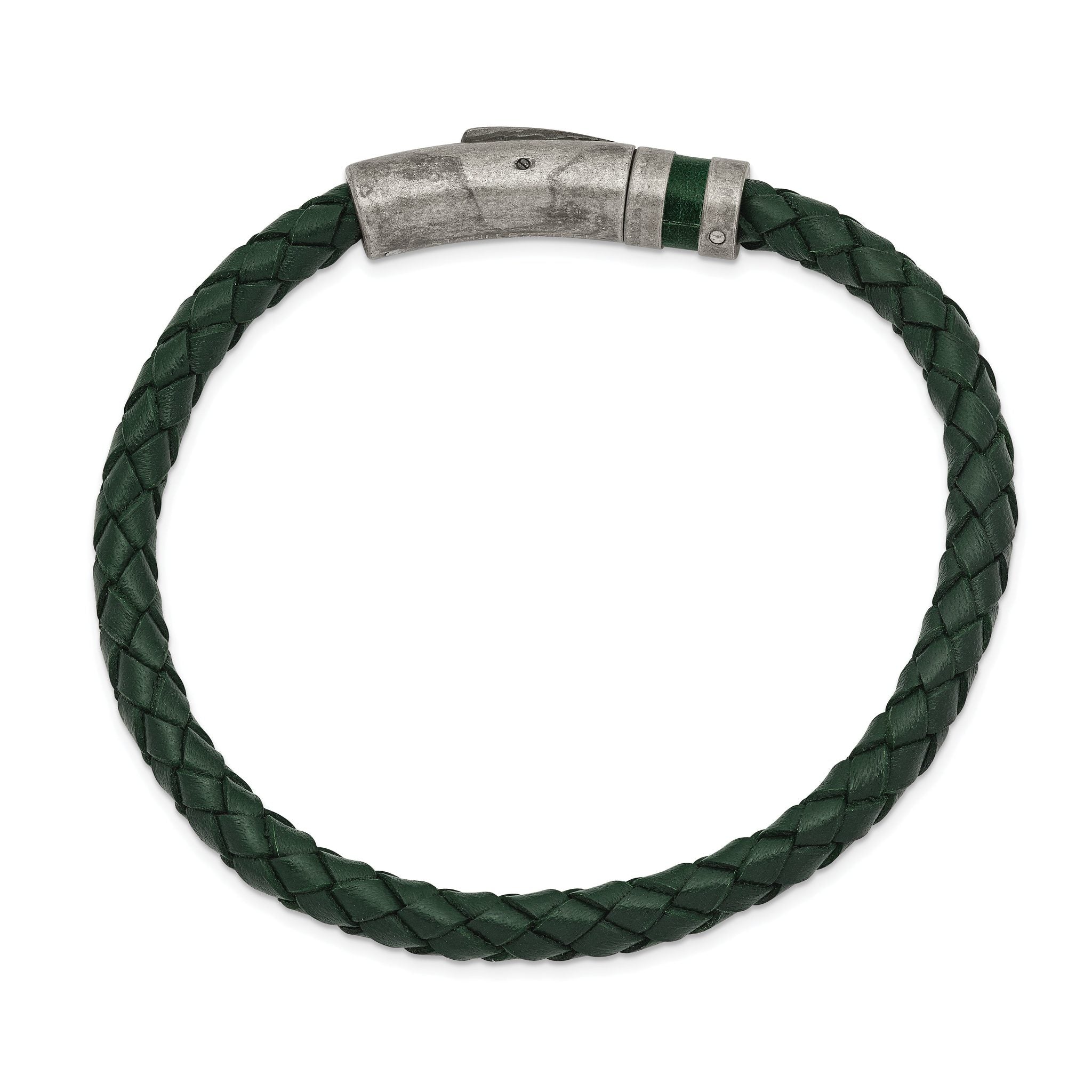 Stainless Steel Antiqued Green Braided Leather Bracelet for Men Secondary image