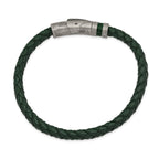 Stainless Steel Antiqued Green Braided Leather Bracelet for Men