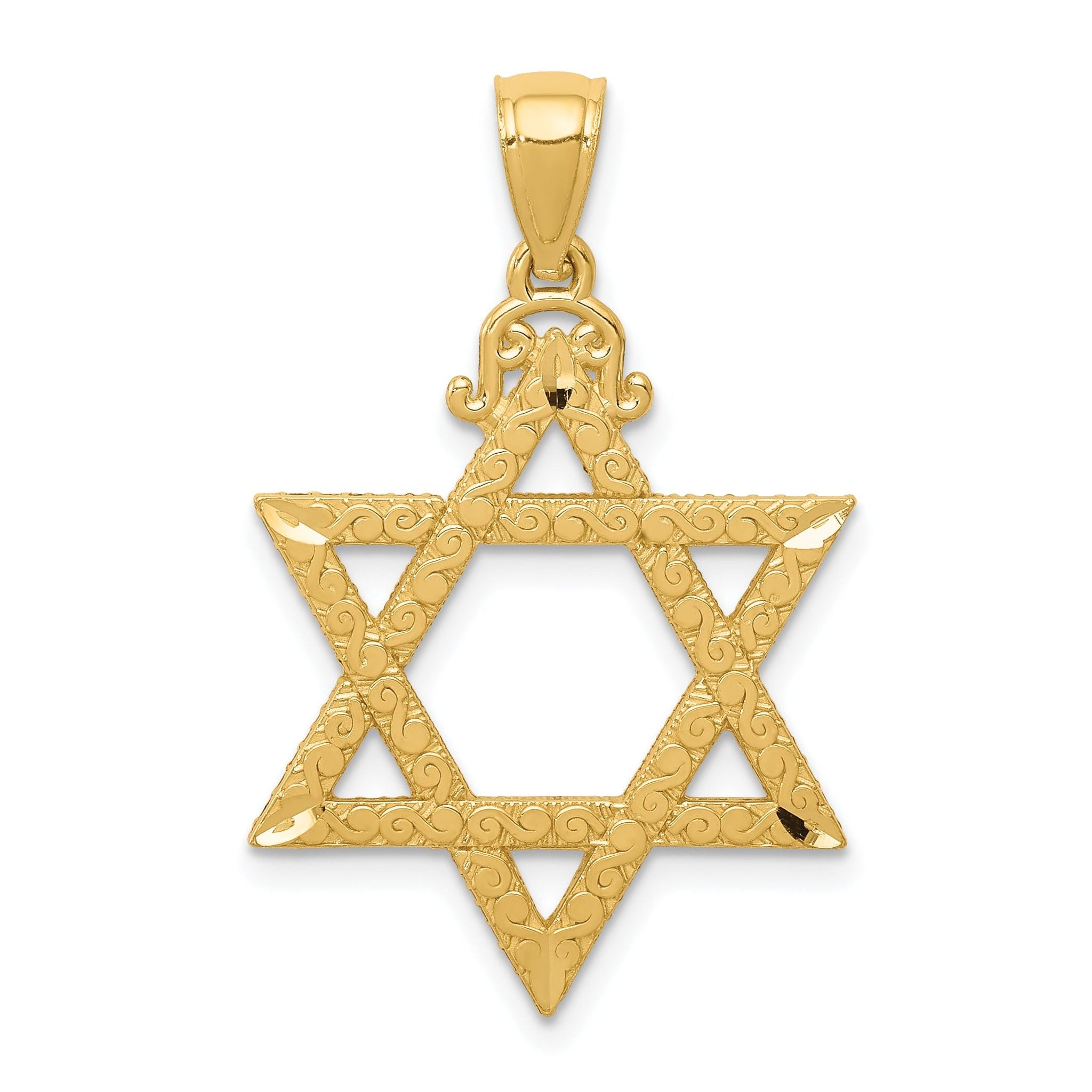 14K Gold Diamond-Cut Star of David Pendant  Elegant & Solid Design Main image