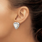 Sterling Silver RH-plated Mother of Pearl Heart Non-Pierced Earrings
