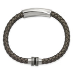 Stainless Steel Antiqued and Brushed Grey Leather Bracelet