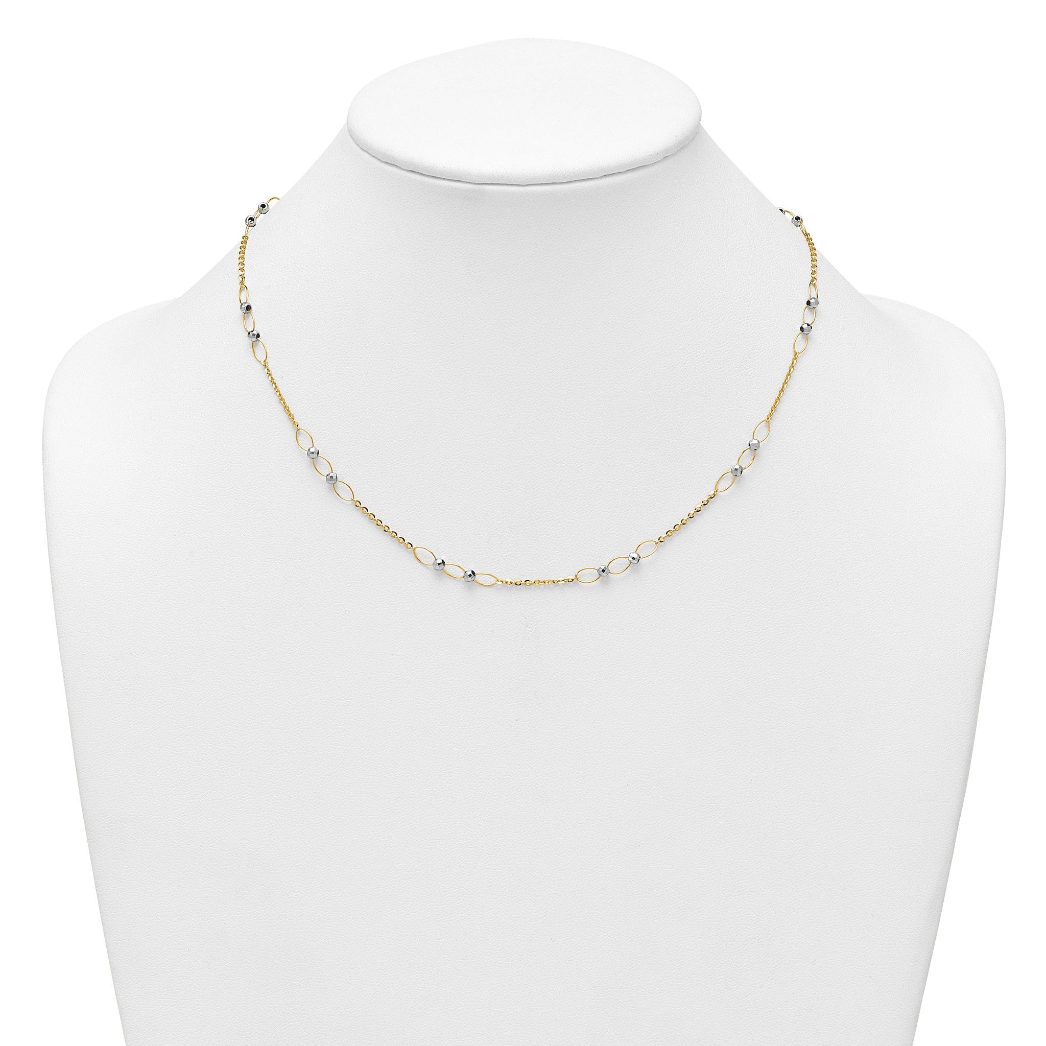 14k Two-tone Polished Oval Links and Faceted Beads 18 inch Necklace