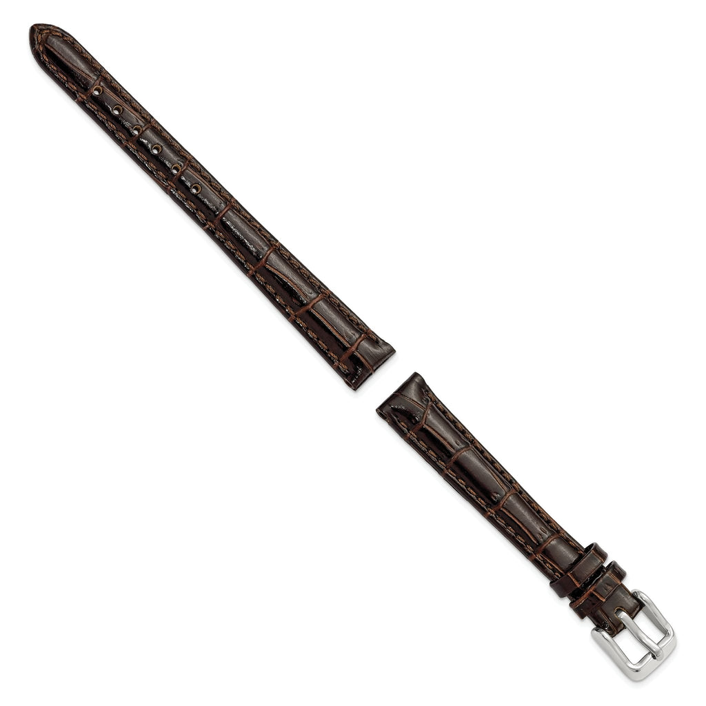 Crocodile-Grain Chronograph Watch Band in Dark Brown Leather, 14mm