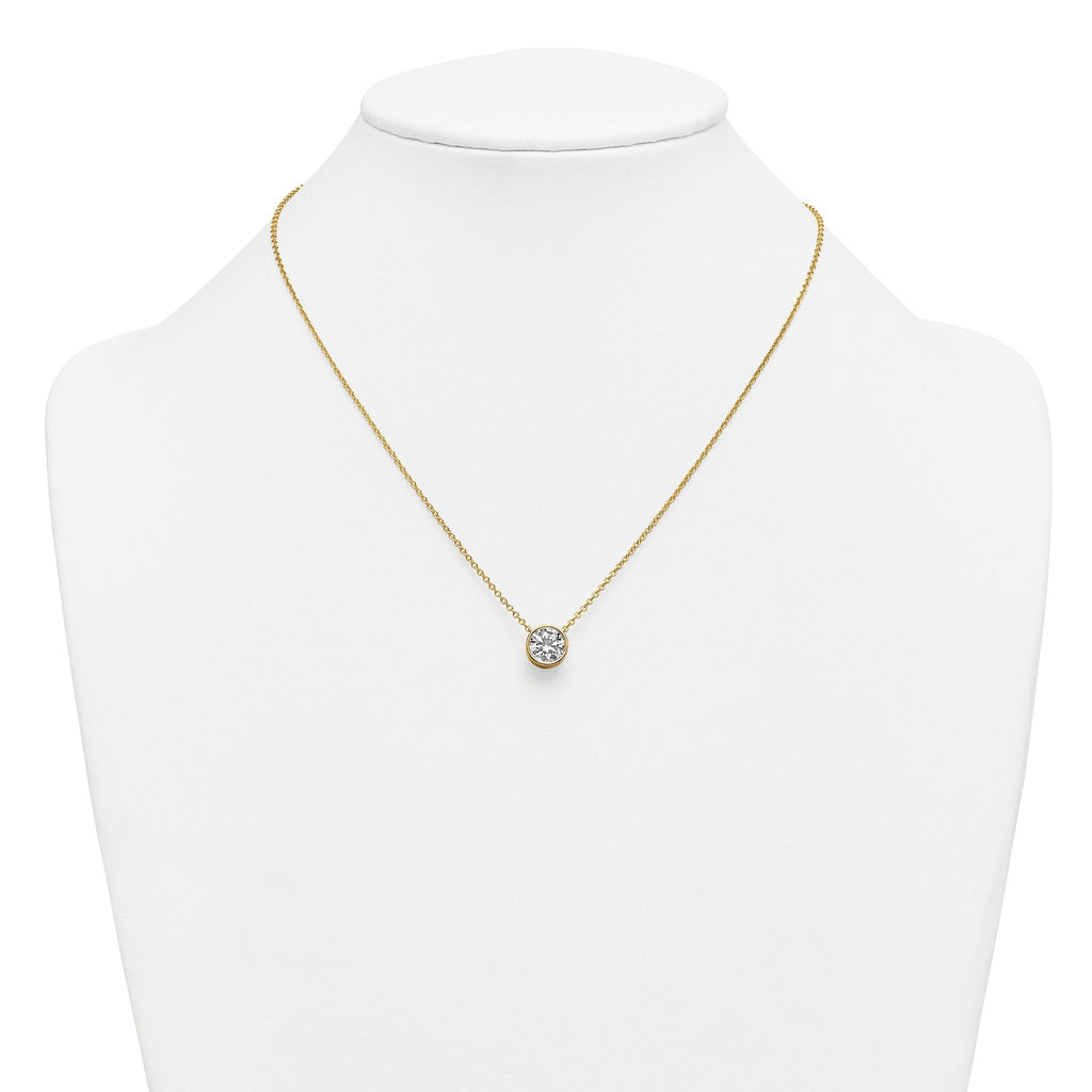 14k 2 carat Certified Lab Grown Diamond VS+ F+ Round Complete Bezel Set 18 inch Necklace
