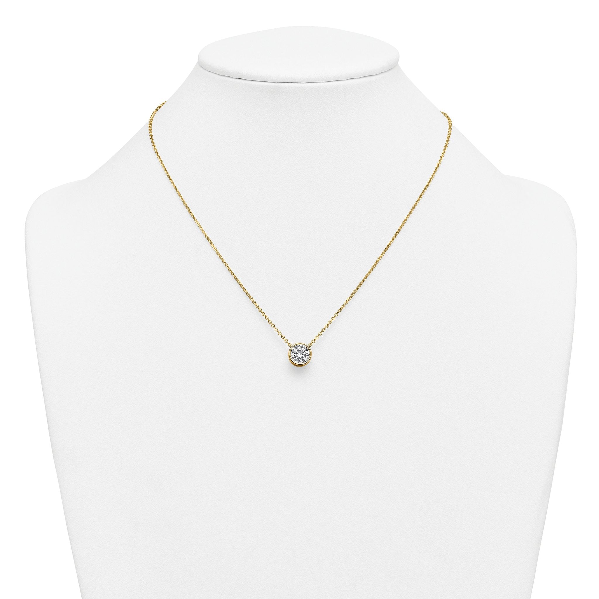 14k 2 carat Certified Lab Grown Diamond VS+ F+ Round Complete Bezel Set 18 inch Necklace