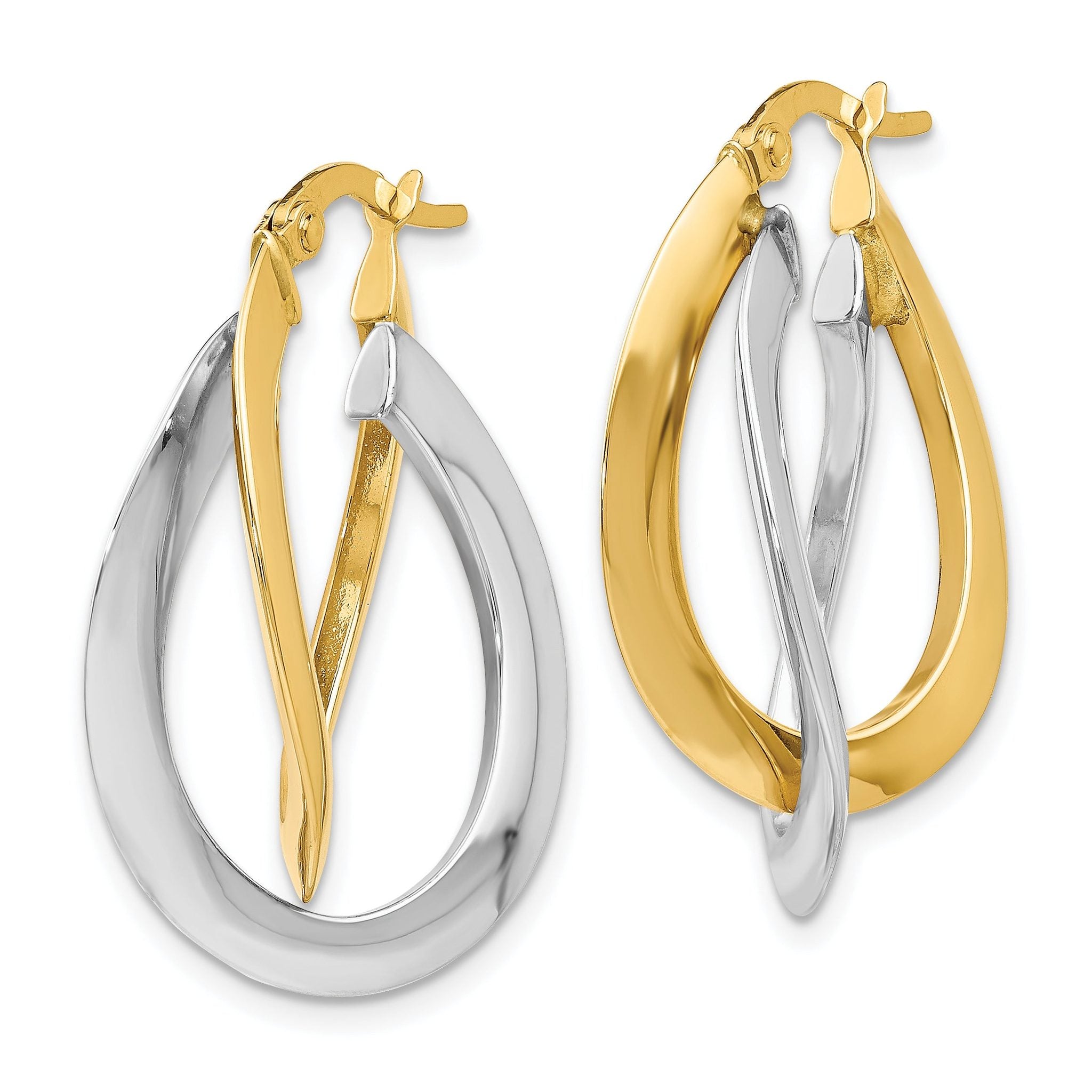 14K Two-tone Polished Twisted Double Hoop Earrings Secondary image