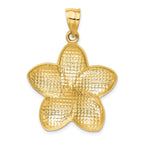 14K Gold Satin Diamond-Cut Plumeria Pendant Elegant Open Back Design