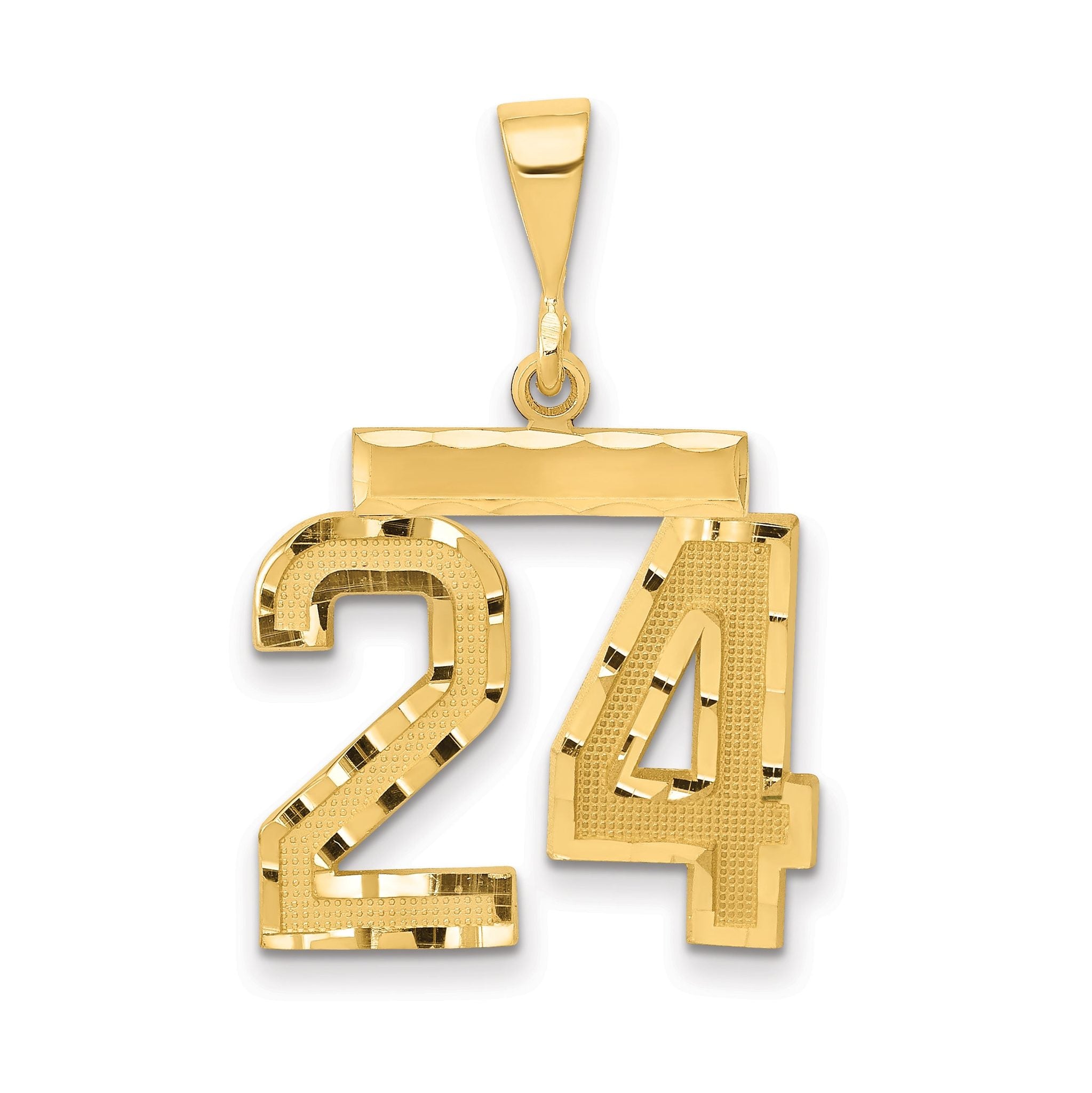 14K Gold Diamond-Cut Number 24 Charm Medium Polished Finish