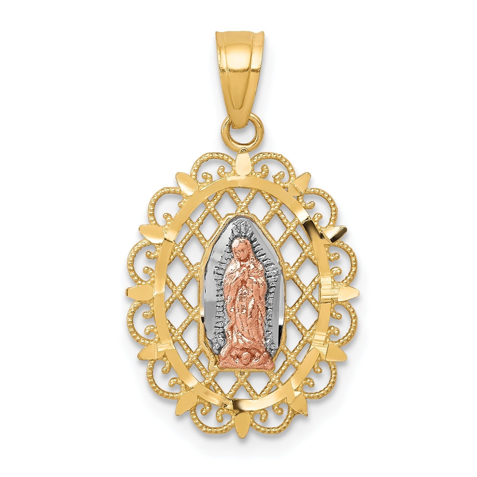 10K Two-Tone Gold Our Lady of Guadalupe Pendant with Rhodium Accents, Polished Finish Main image