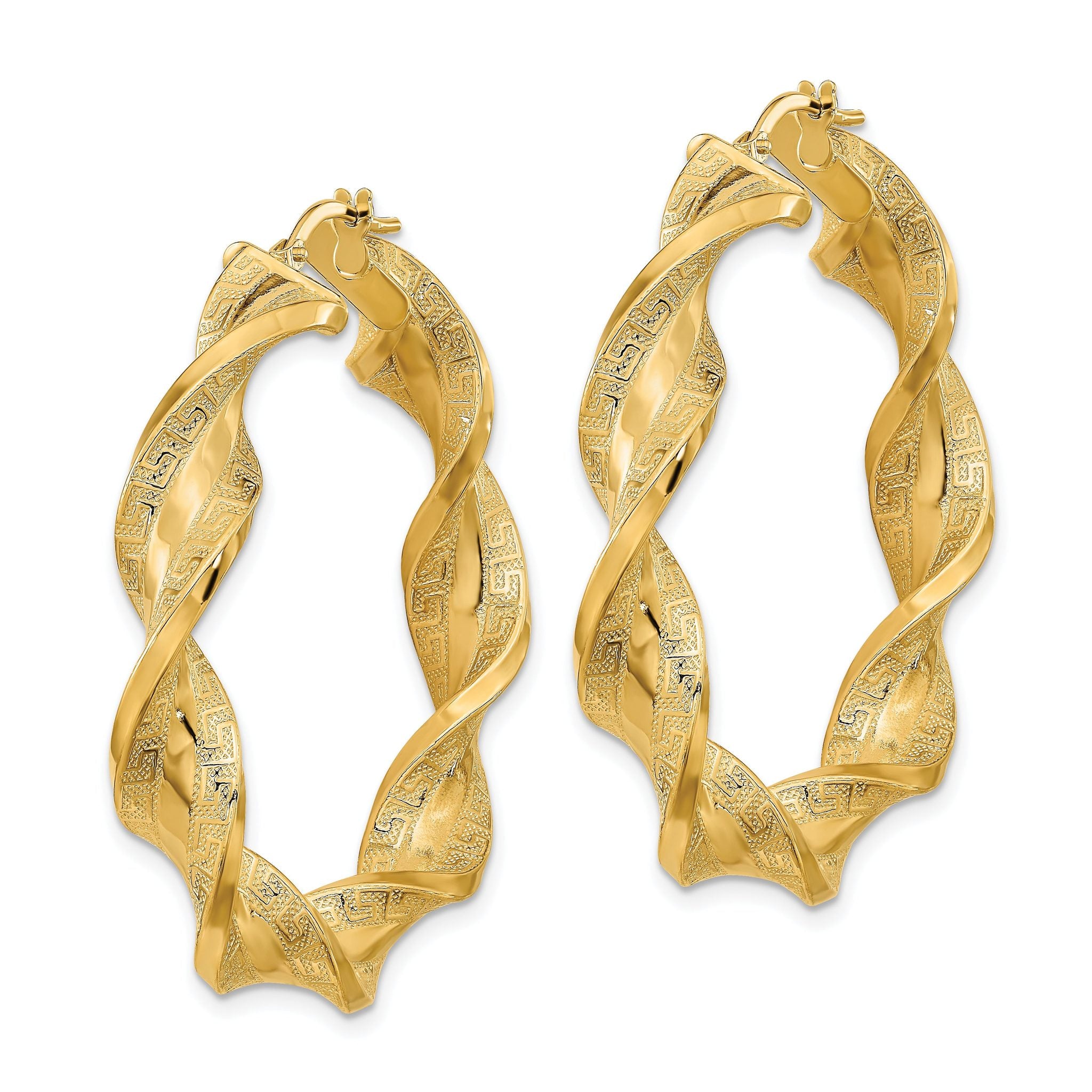 14K Polished & Greek Satin Twisted Hoop Earrings Secondary image