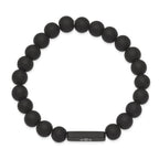 Stainless Steel Brushed Black IP-plated with White Enamel Medical ID 8.5mm Black Agate Beaded Stretch Bracelet