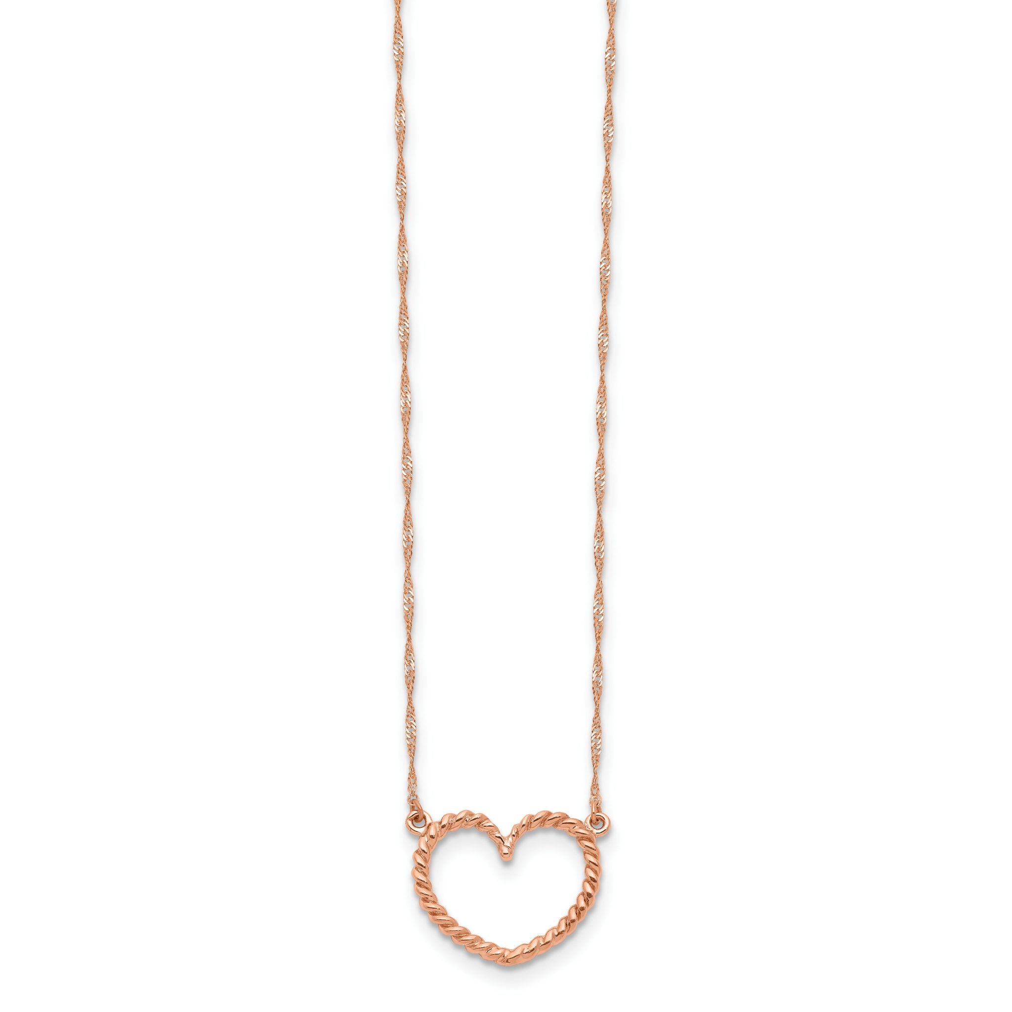 14K Rose Gold Heart Necklace with Polished Textured Finish Secondary image