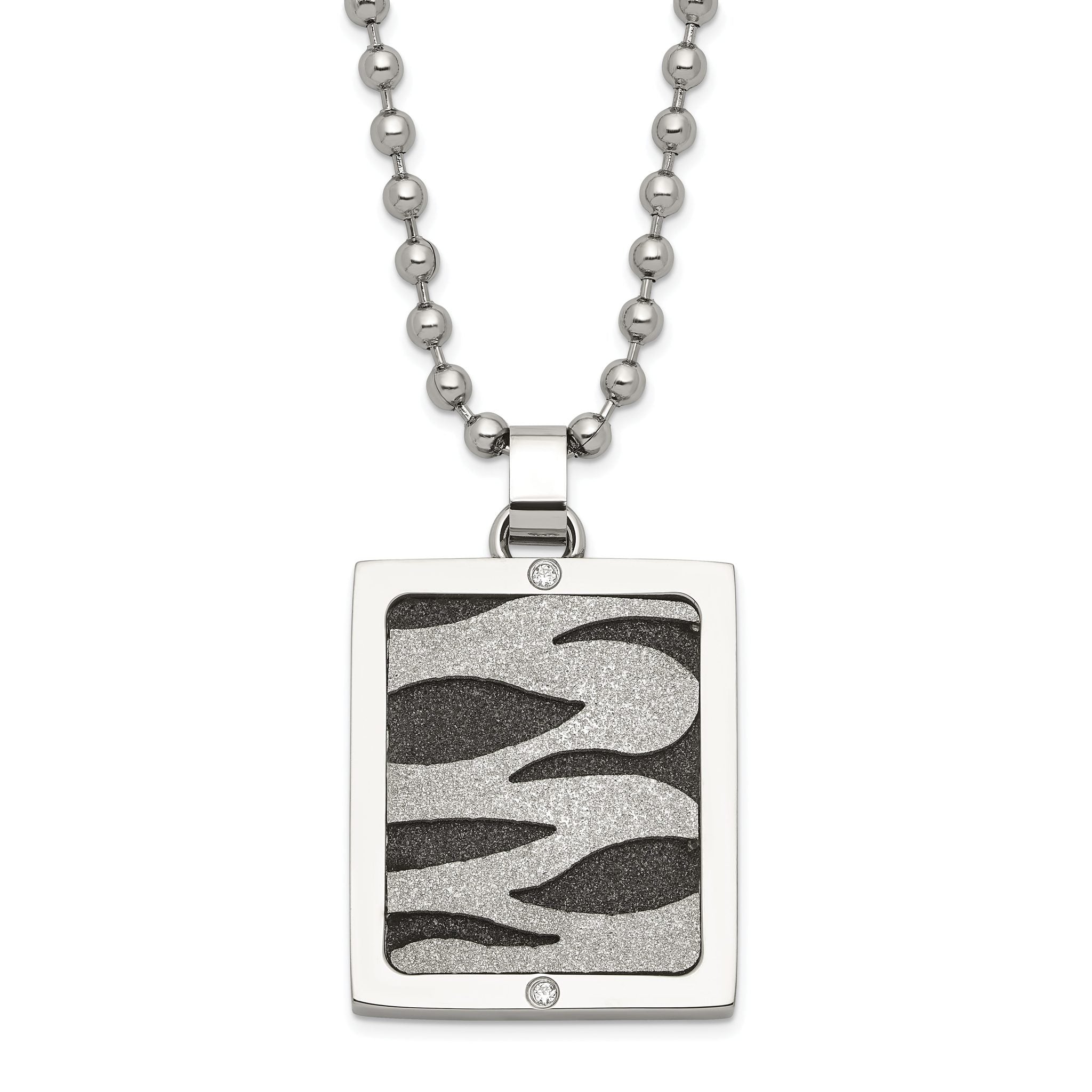 Lasercut CZ Dog Tag Necklace in Stainless Steel & Black Main image