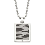 Lasercut CZ Dog Tag Necklace in Stainless Steel & Black