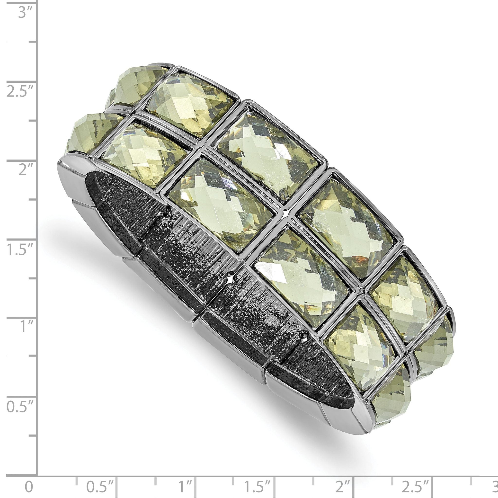 1928 Jewelry Black-plated Frame Grey Epoxy Faceted Stones Stretch Bracelet
