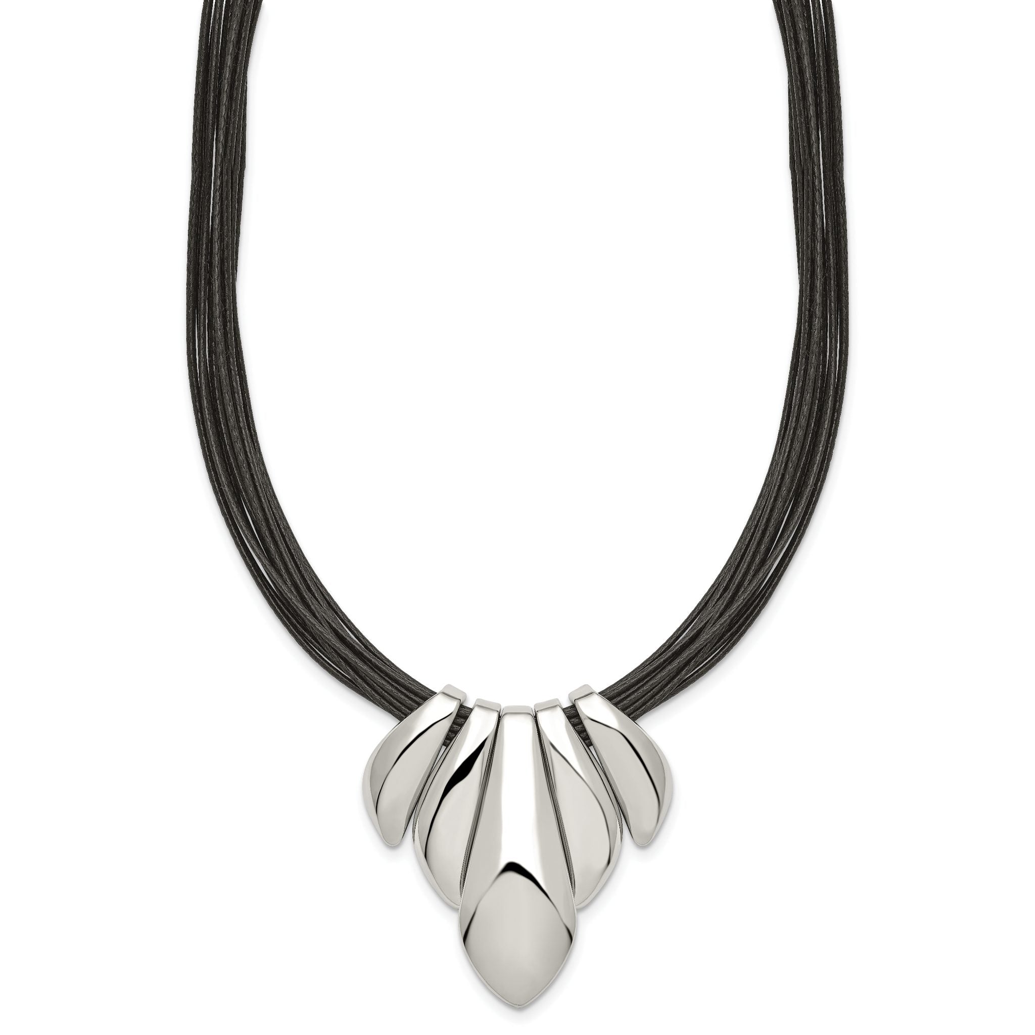 Stainless Steel Polished Multi Strand 17in w/2 ext Wax Cord Necklace Main image