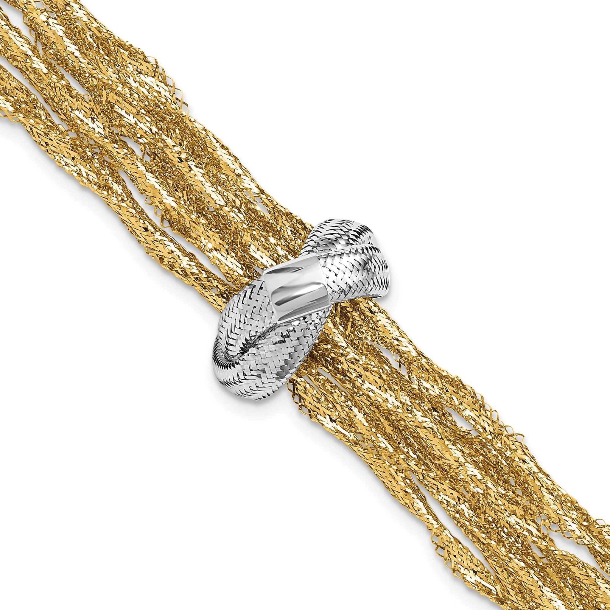 14K with Rhodium Polished Knot Mesh Multi-strand Bracelet