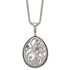 Stainless Steel Antiqued and Polished Multicolor CZ w/1.75in ext Necklace