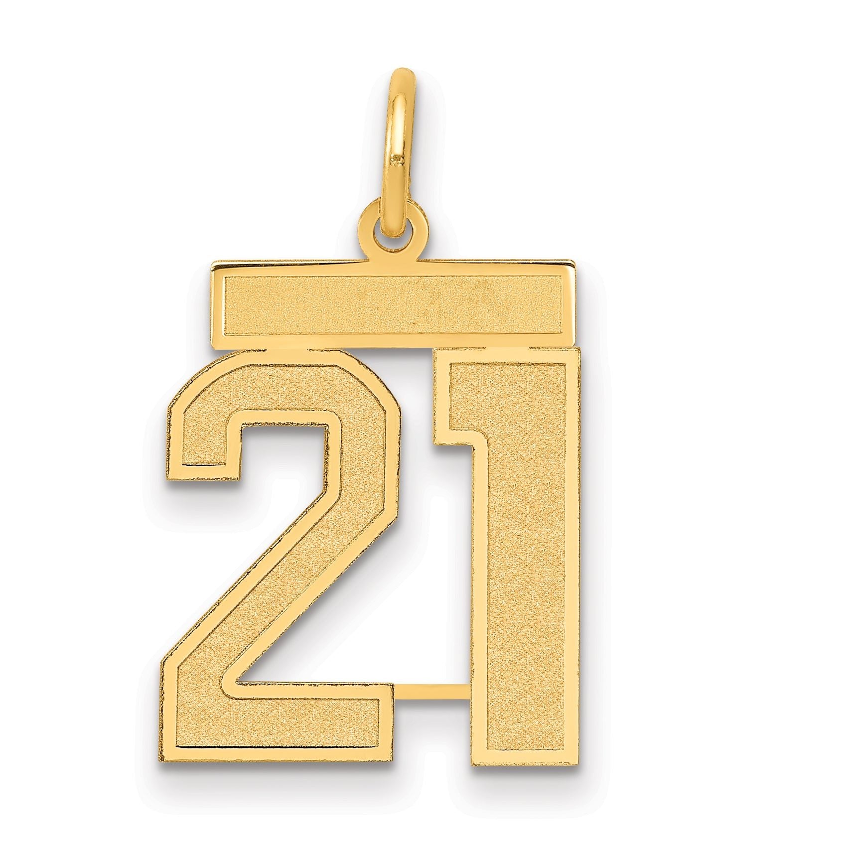 14K Gold Medium Satin Number 21 Charm Brushed Finish Main image
